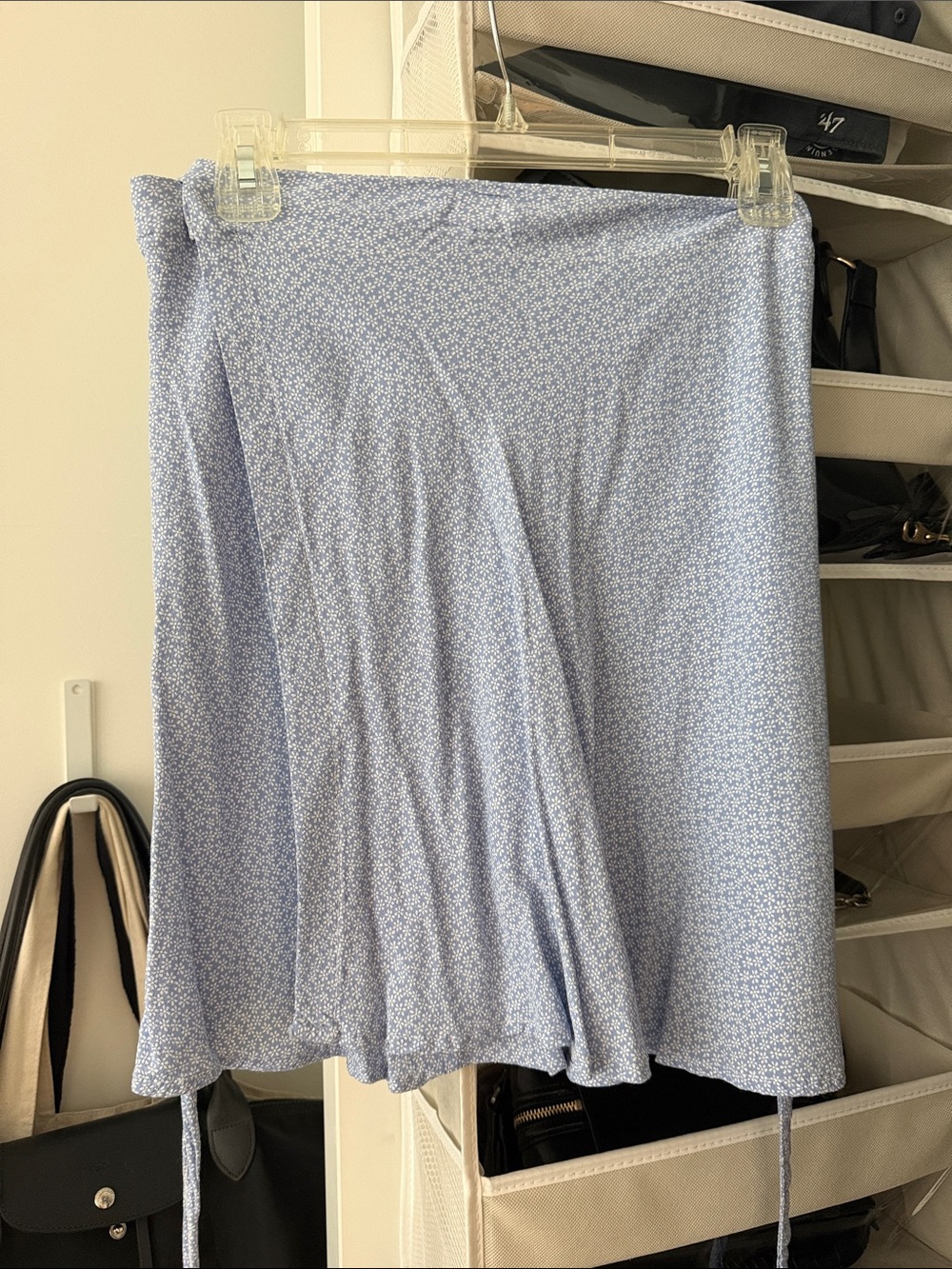 Brandy Melville Powder Blue Floral Wrap Skirt with ties